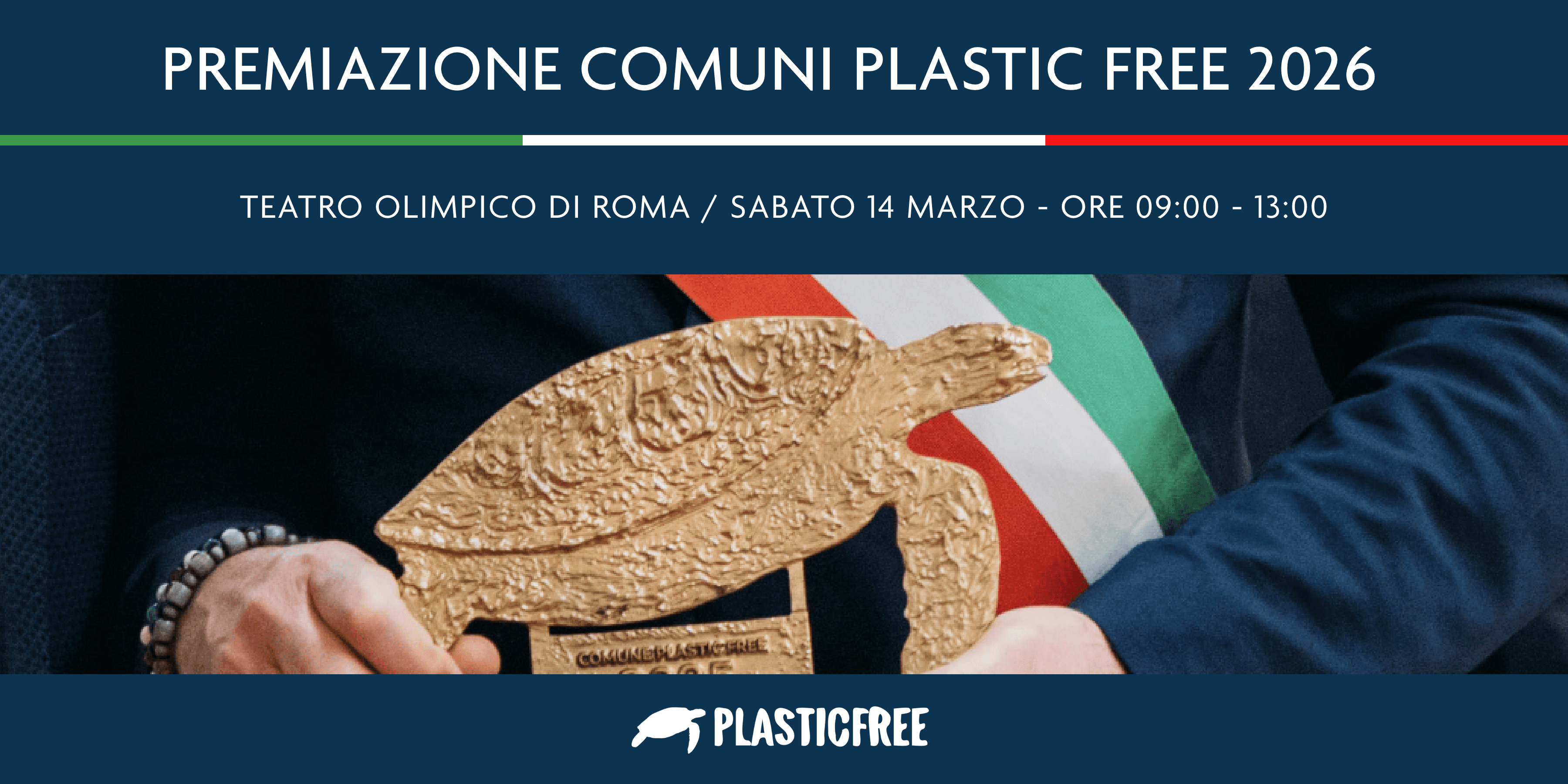 Il 14 marzo al Teatro Olimpico di Roma la cerimonia dei Comuni Plastic Free 2026